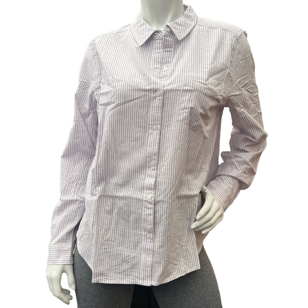 Goodthreads Women's Washed Cotton Boyfriend Shirt Vertical Stripe Long Sleeves L